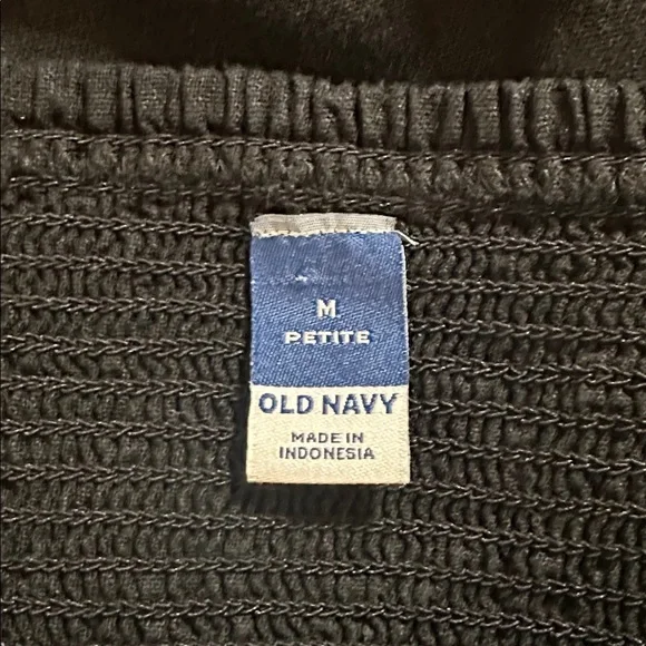 Old Navy Black Linen Tie-Strap Mini Dress Smocked Pockets M Petite - Picture 6 of 7